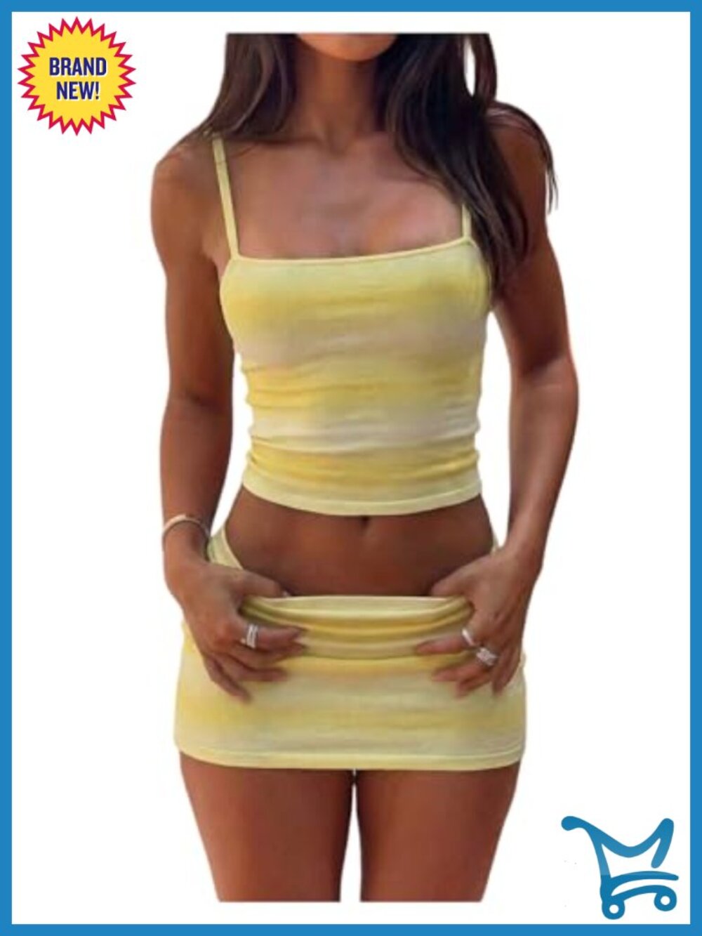 2 Piece Camisole Top Mini Skirt Set Cinched Crop Square Neck Vacation Outfit